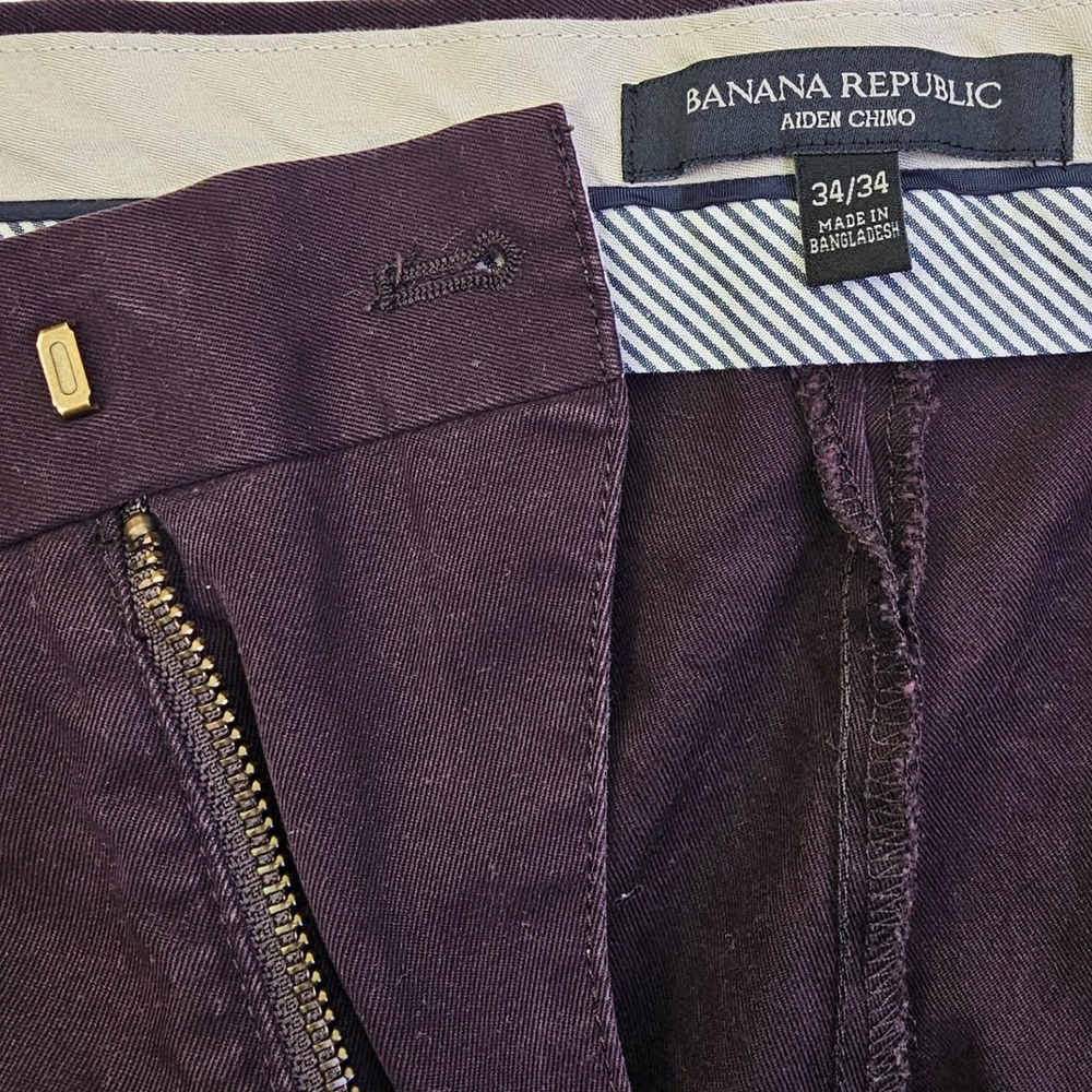 Banana Republic Chino Pants Mens 34x34 Slim Fit Burgundy Plum Cotton 969731 - Picture 10 of 13